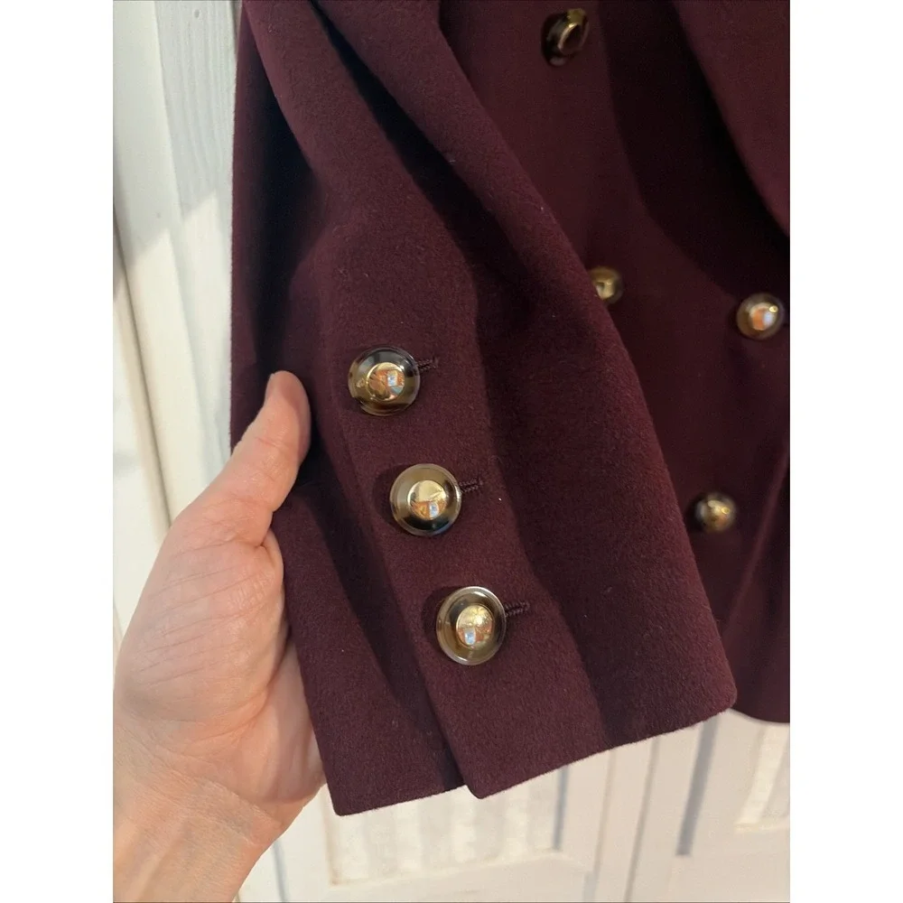 Vintage Escada Margaretha Ley Burgundy Wool Blazer Gold Buttons EU 34 US 2
